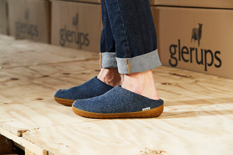glerups slip-on honey rubber natural felted wool indoor