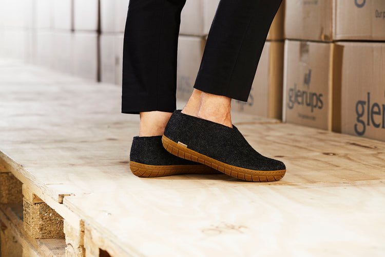 glerups shoe honey rubber natural felted wool indoor