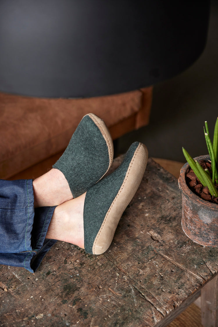 glerups slip-on leather natural felted wool cosy indoor