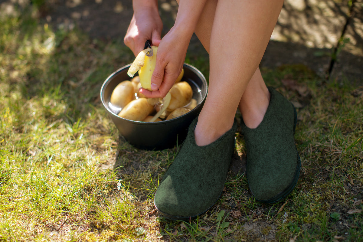 glerups shoe black rubber natural felted wool outdoor