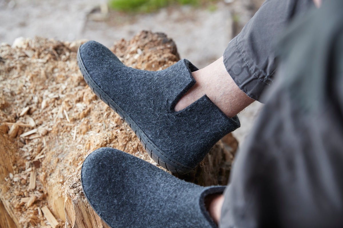 glerups boot black rubber natural felted wool outdoor adventure